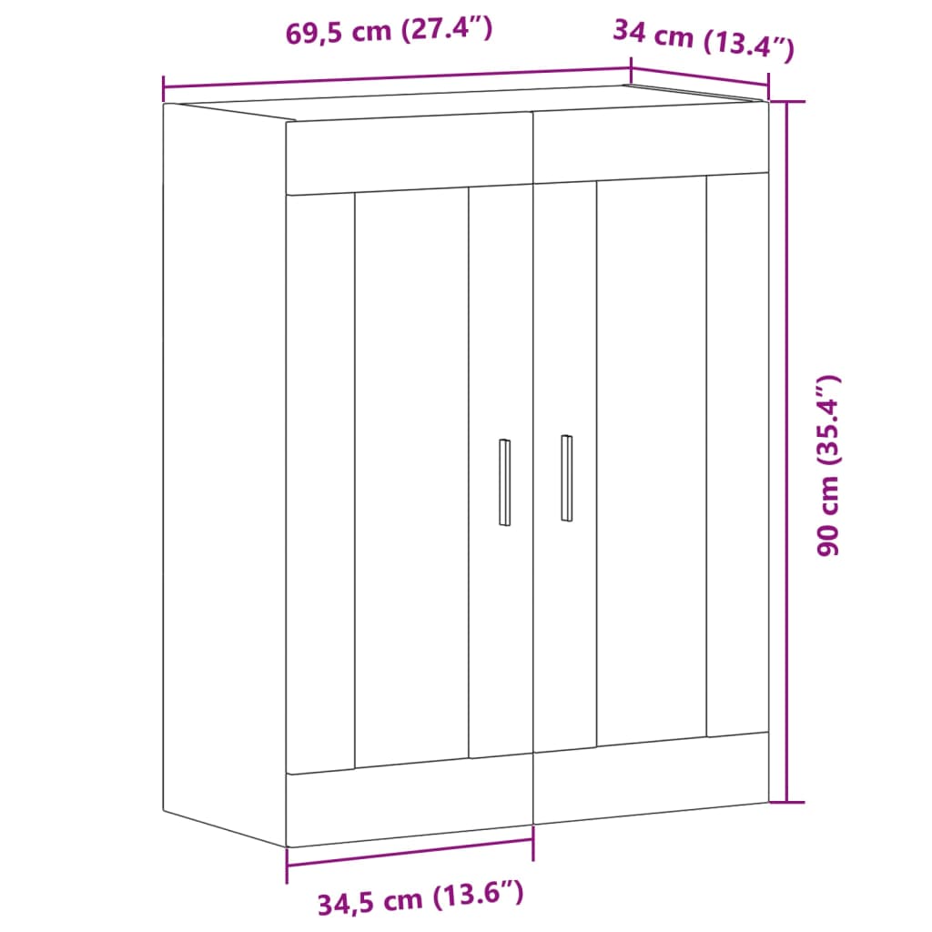 Wandkast 69,5x34x90 cm oud houtkleurig