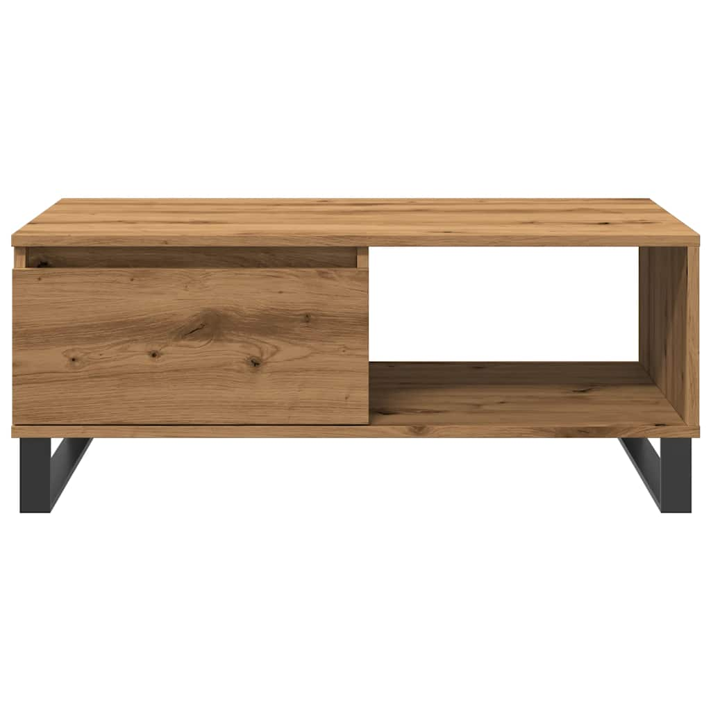 Salontafel 90x50x36,5 cm bewerkt hout artisanaal eikenkleurig