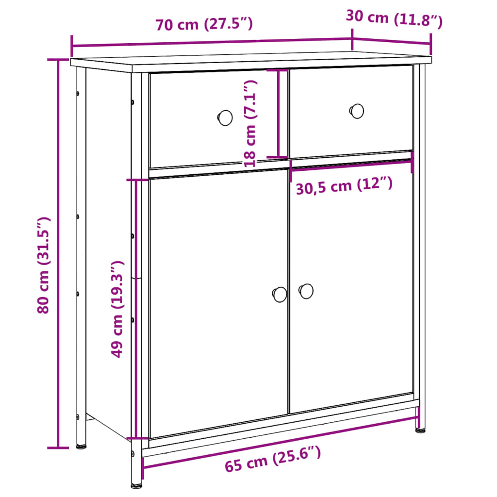 Dressoir 70x41x56 cm bewerkt hout oud houtkleurig