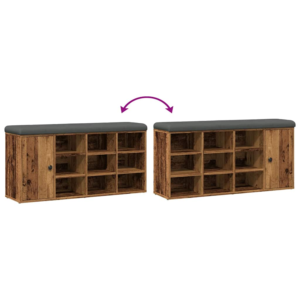 Schoenenbank 102x32x50 cm bewerkt hout oud houtkleurig