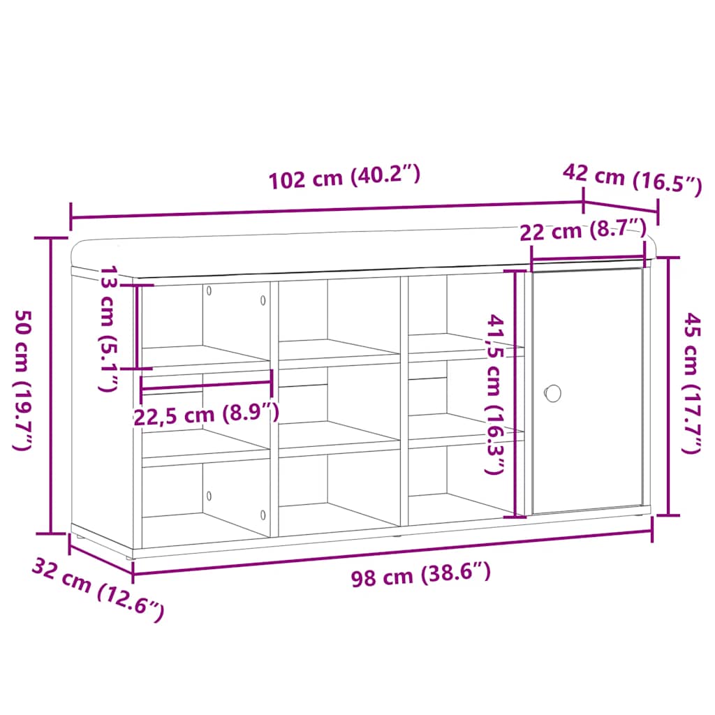 Schoenenbank 102x32x50 cm bewerkt hout oud houtkleurig