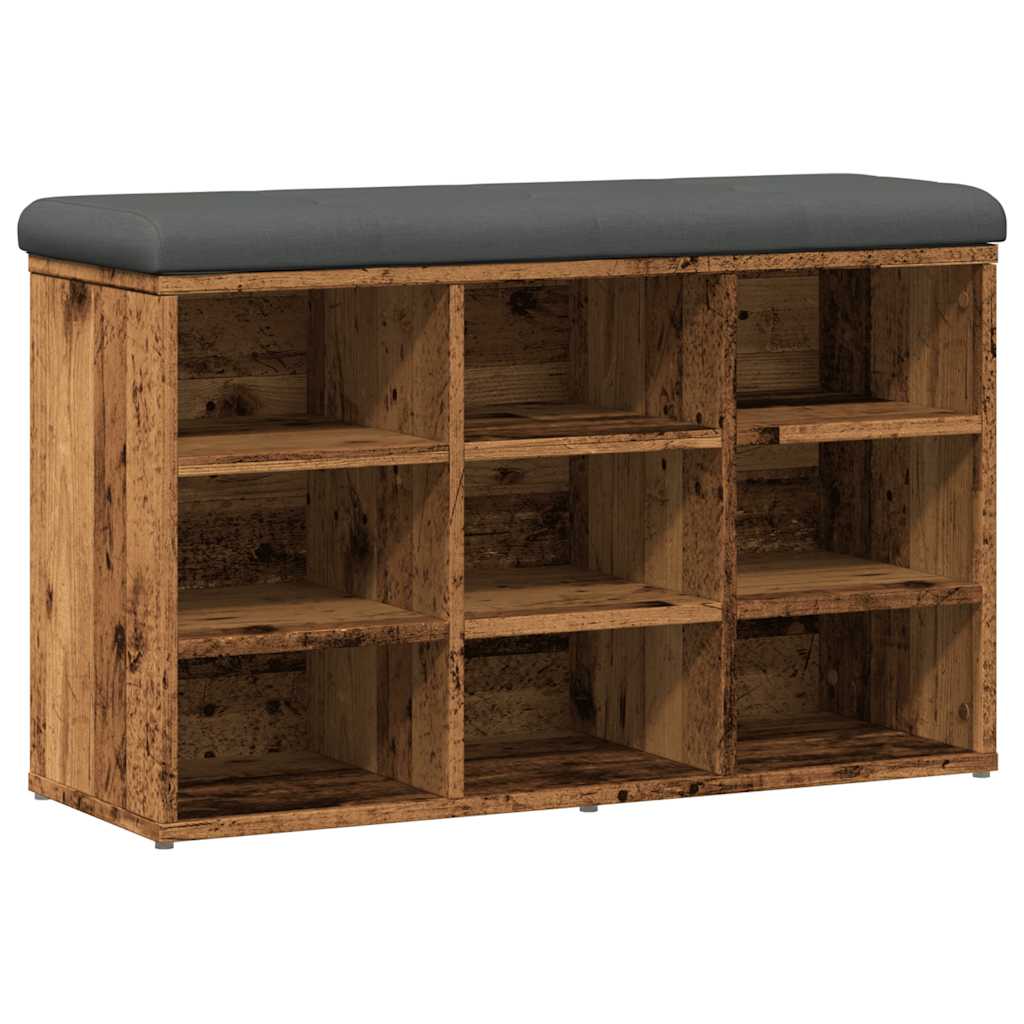 Schoenenbank 82x32x50 cm bewerkt hout oud houtkleurig