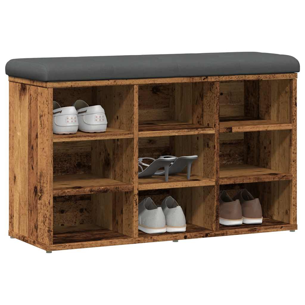 Schoenenbank 82x32x50 cm bewerkt hout oud houtkleurig