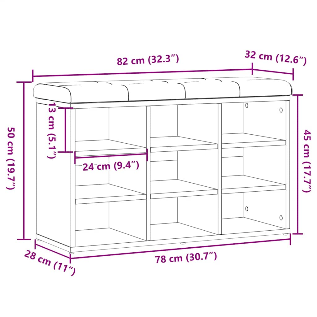 Schoenenbank 82x32x50 cm bewerkt hout oud houtkleurig