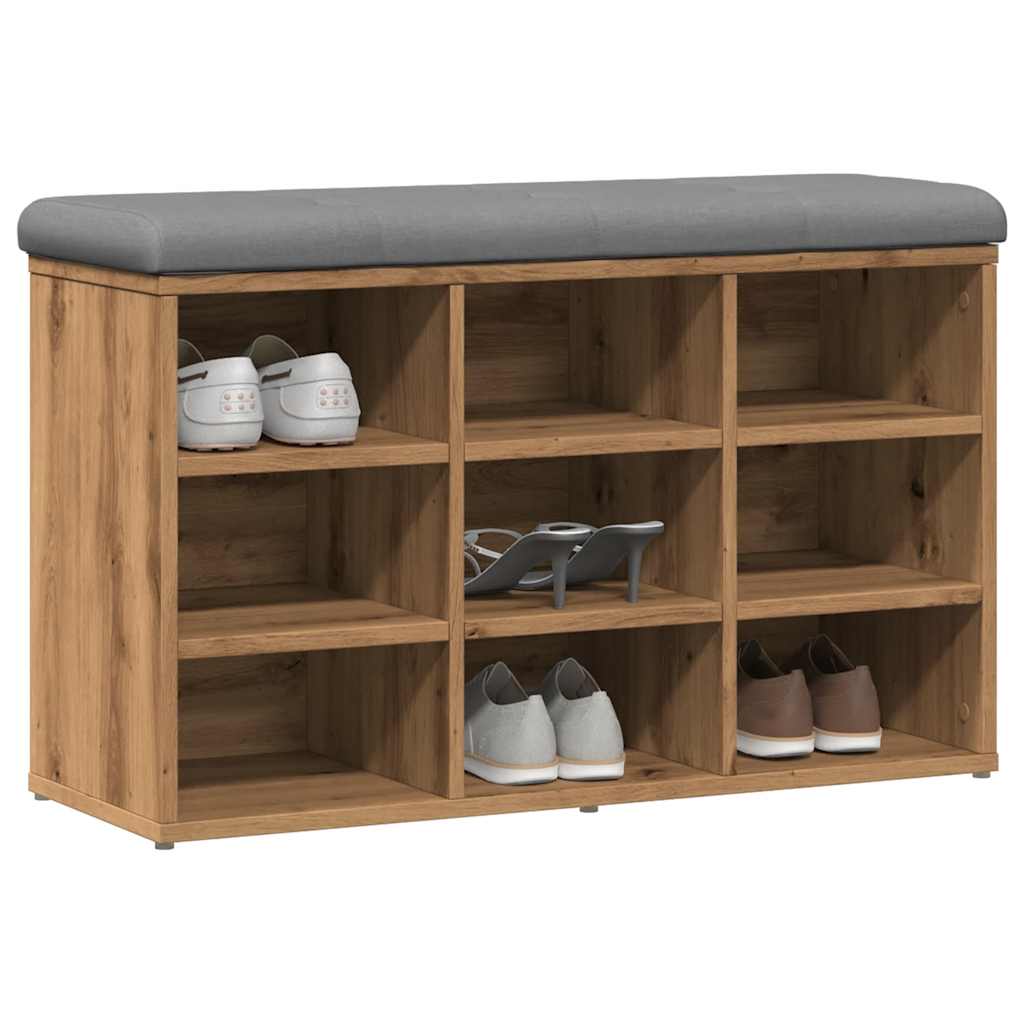 Schoenenbank 82x32x50 cm bewerkt hout artisanaal eikenkleur