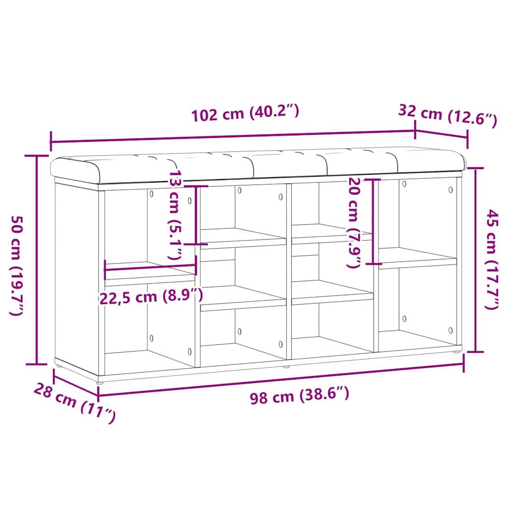 Schoenenbank 102x32x50 cm bewerkt hout oud houtkleurig