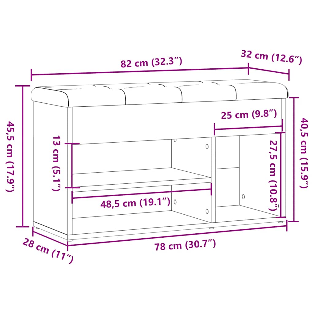 Schoenenbank 82x32x45,5 cm bewerkt hout oud houtkleurig