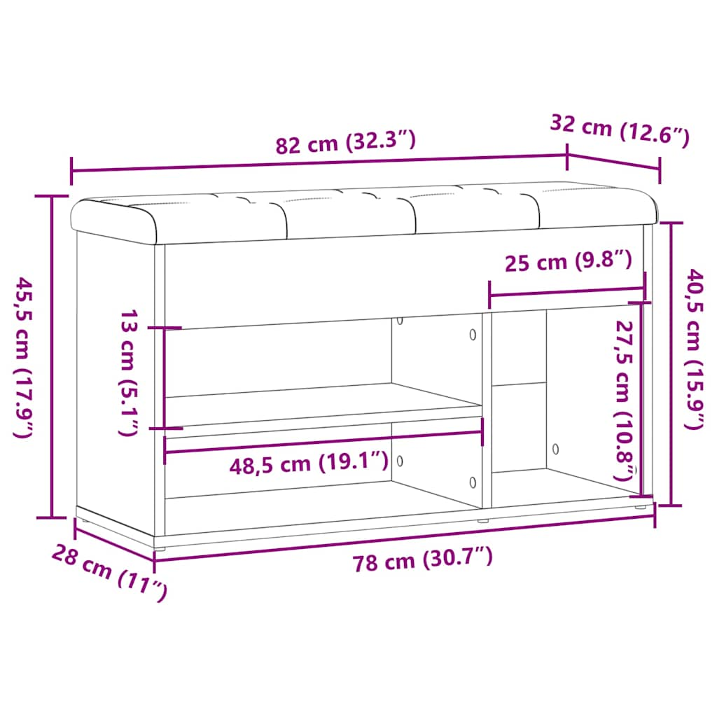 Schoenenbank 82x32x45,5 cm bewerkt hout artisanaal eikenkleur