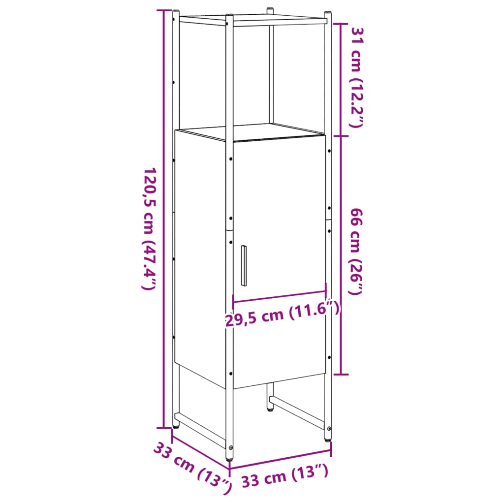 Badkamerkast 33x33x120,5 cm bewerkt hout oud houtkleurig