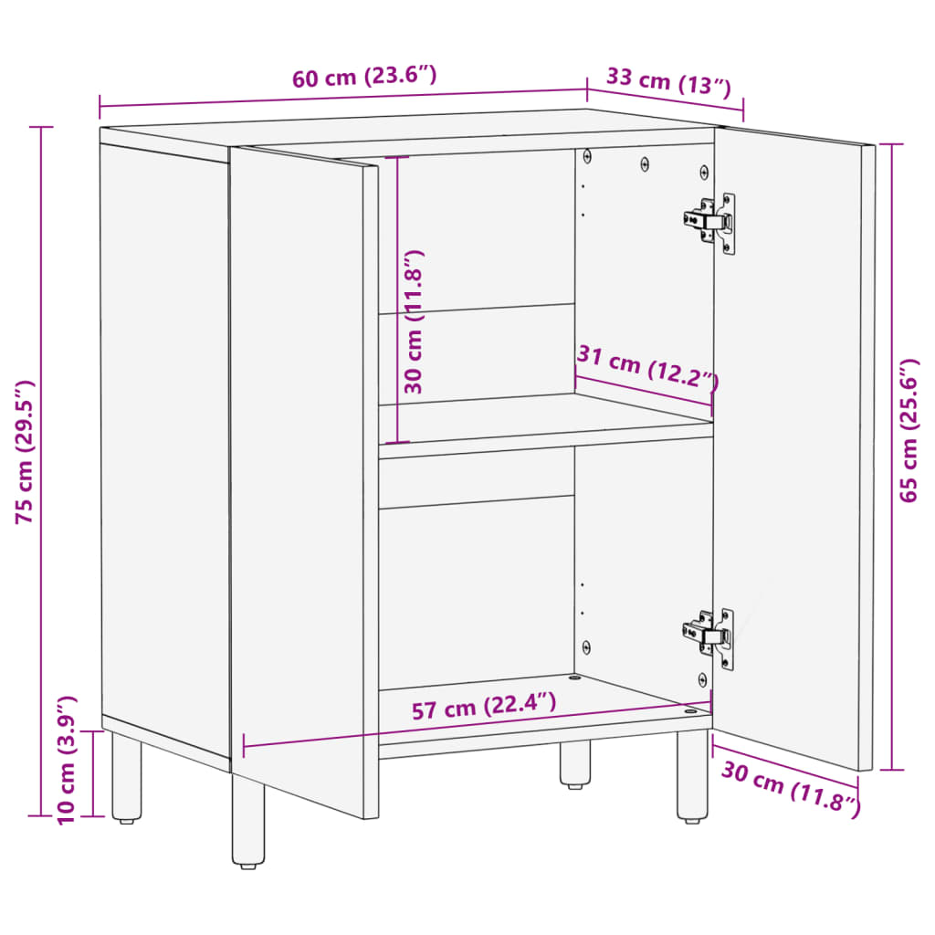 Dressoir 60x33x75 cm bewerkt hout zwart