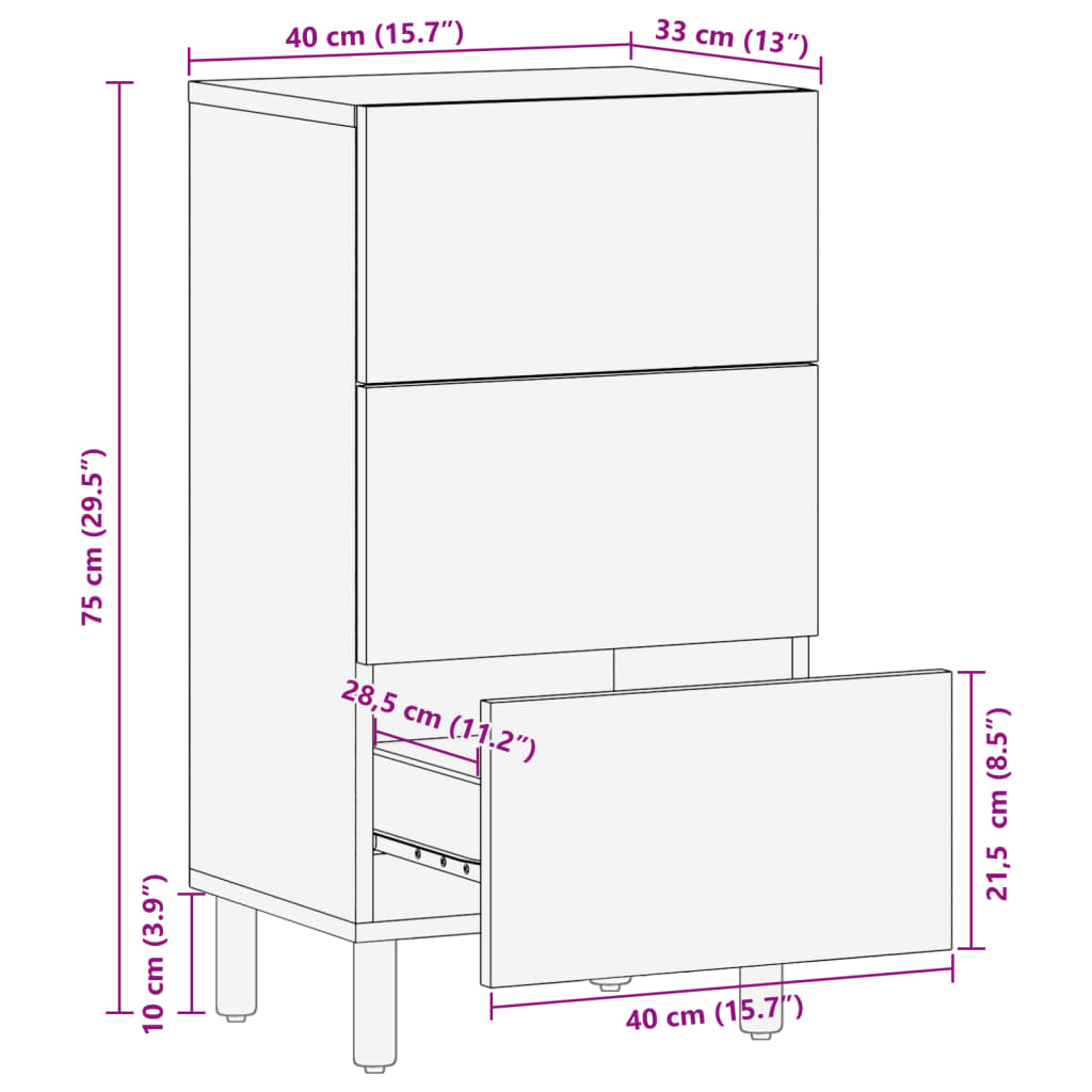 Dressoir 40x33x75 cm bewerkt hout zwart