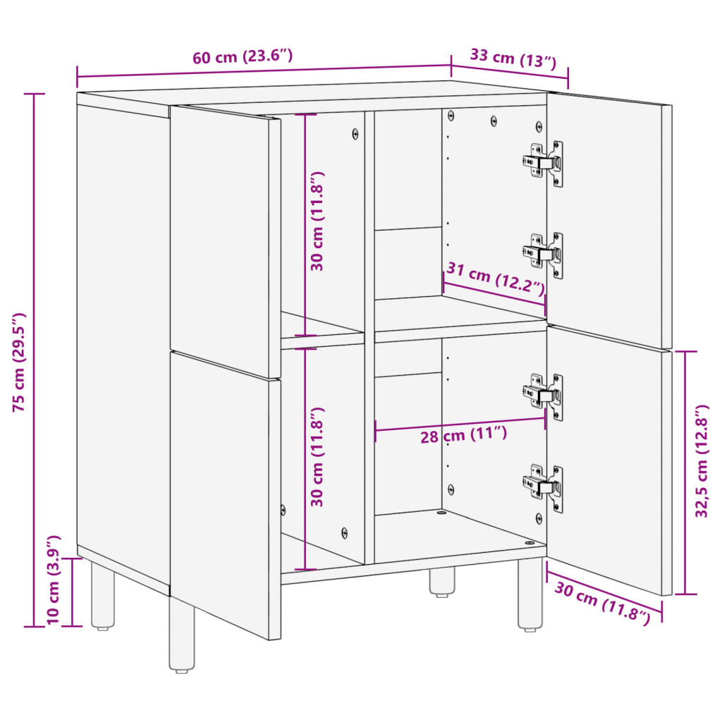 Dressoir 60x33x75 cm bewerkt hout zwart