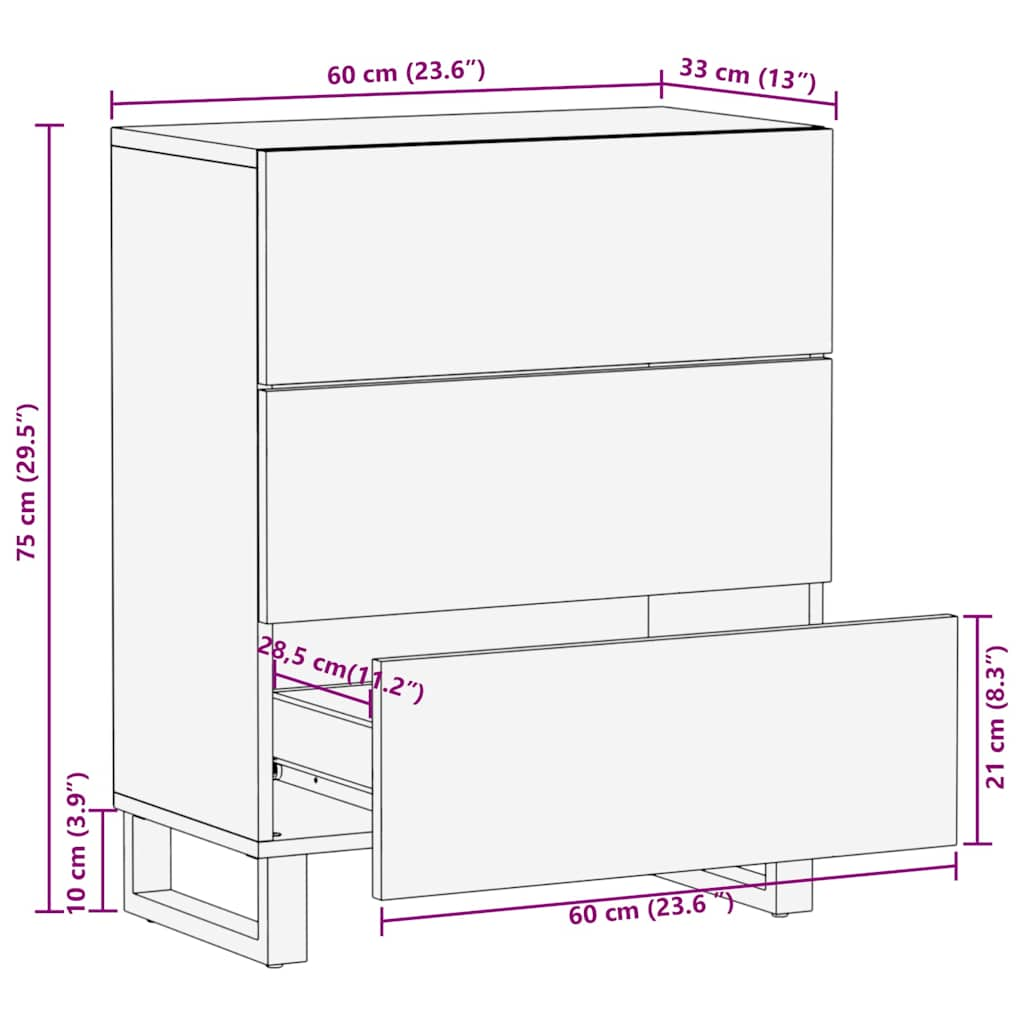 Dressoir 60x33x75 cm massief mangohout zwart