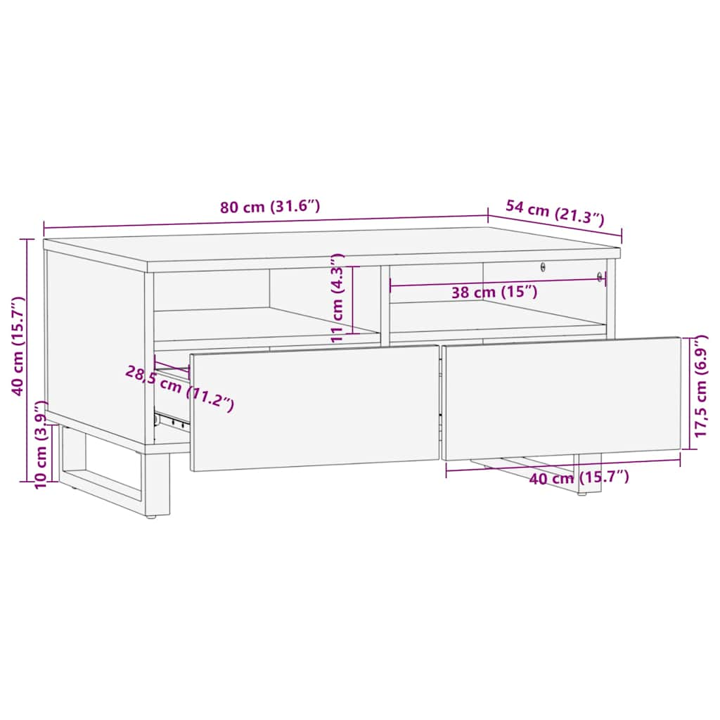 Salontafel 80x54x40 cm massief mangohout zwart