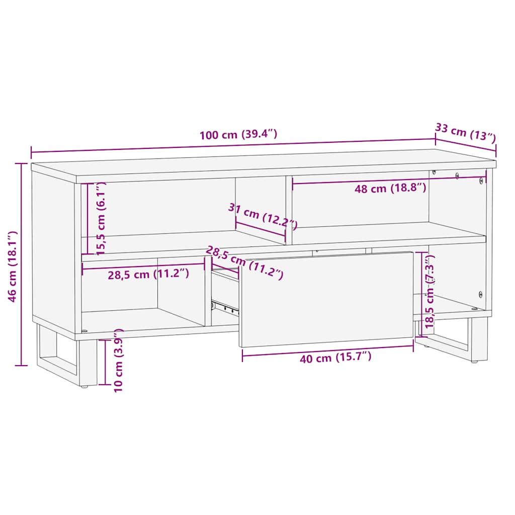 Tv-meubel 100x33x46 cm massief mangohout zwart