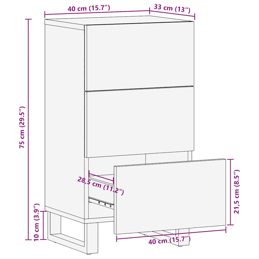 Dressoir 40x33x75 cm massief mangohout zwart