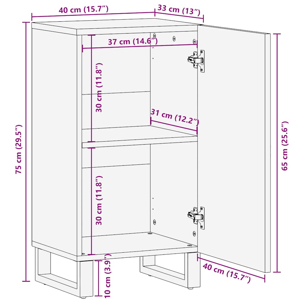 Dressoir 40x33x75 cm massief mangohout zwart