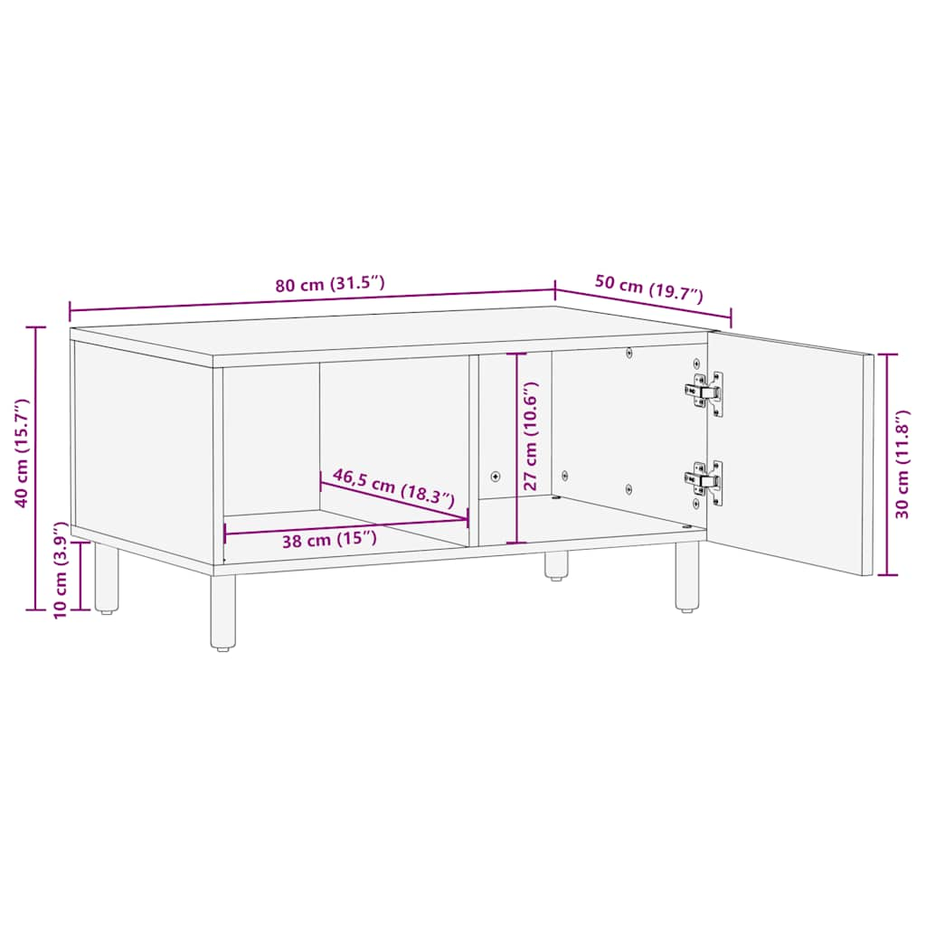 Salontafel 80x50x40 cm massief mangohout bruin