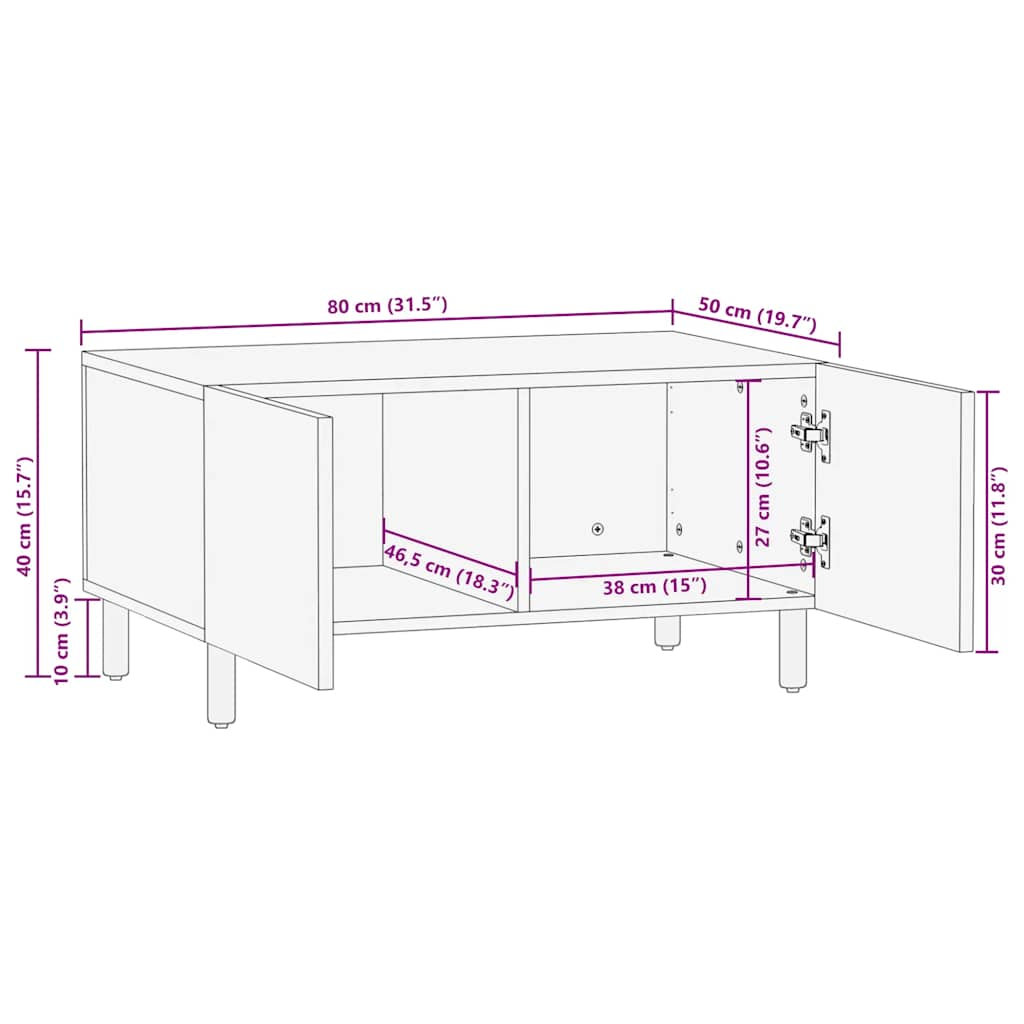 Salontafel 80x50x40 cm massief mangohout bruin