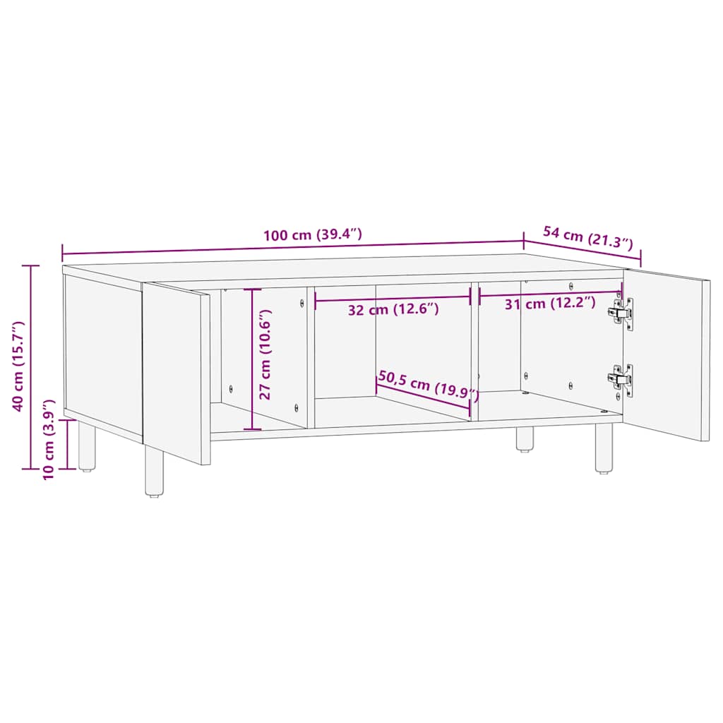 Salontafel 100x54x40 cm massief mango bruin