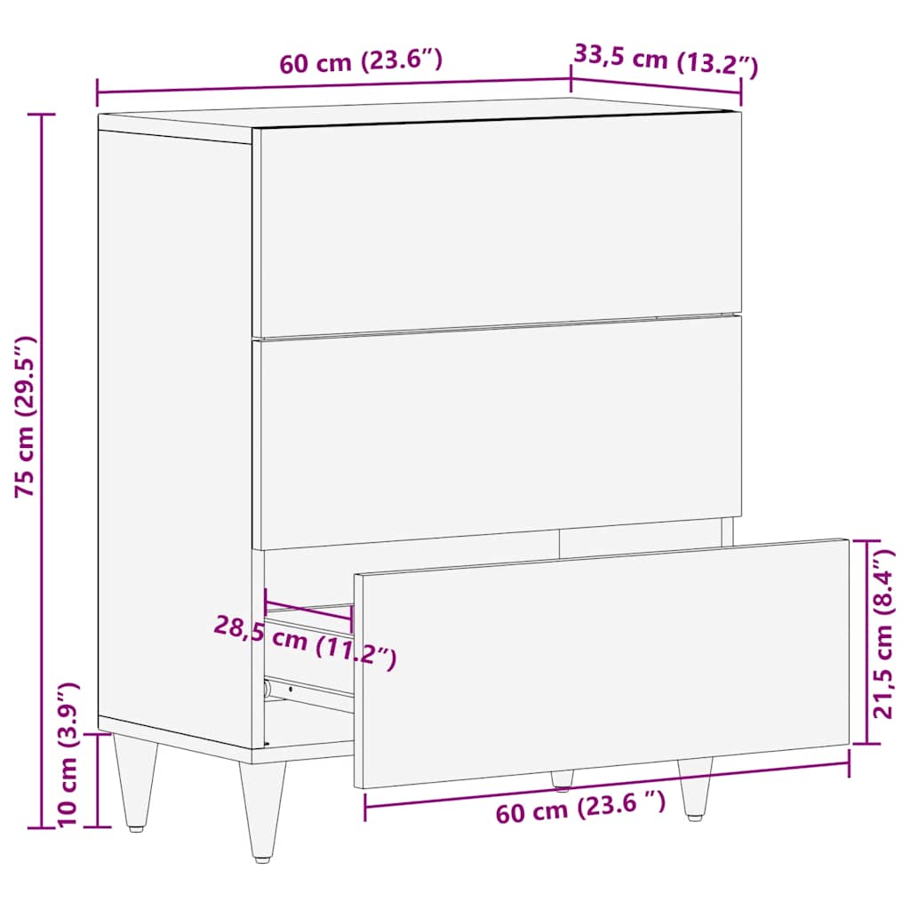 Dressoir 60x33,5x75 cm massief mangohout lichtgrijs