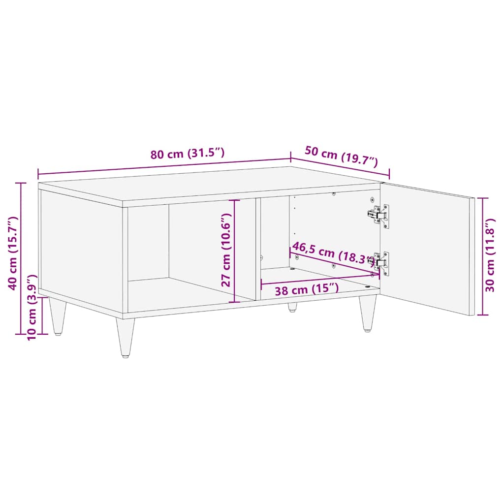 Salontafel 80x50x40 cm massief mangohout lichtgrijs