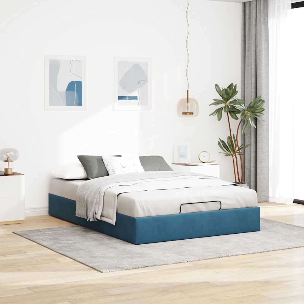 Ottoman bedframe zonder matras 140x190 cm fluweel donkerblauw