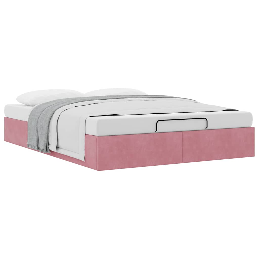 Ottoman bedframe zonder matras 140x190 cm fluweel roze