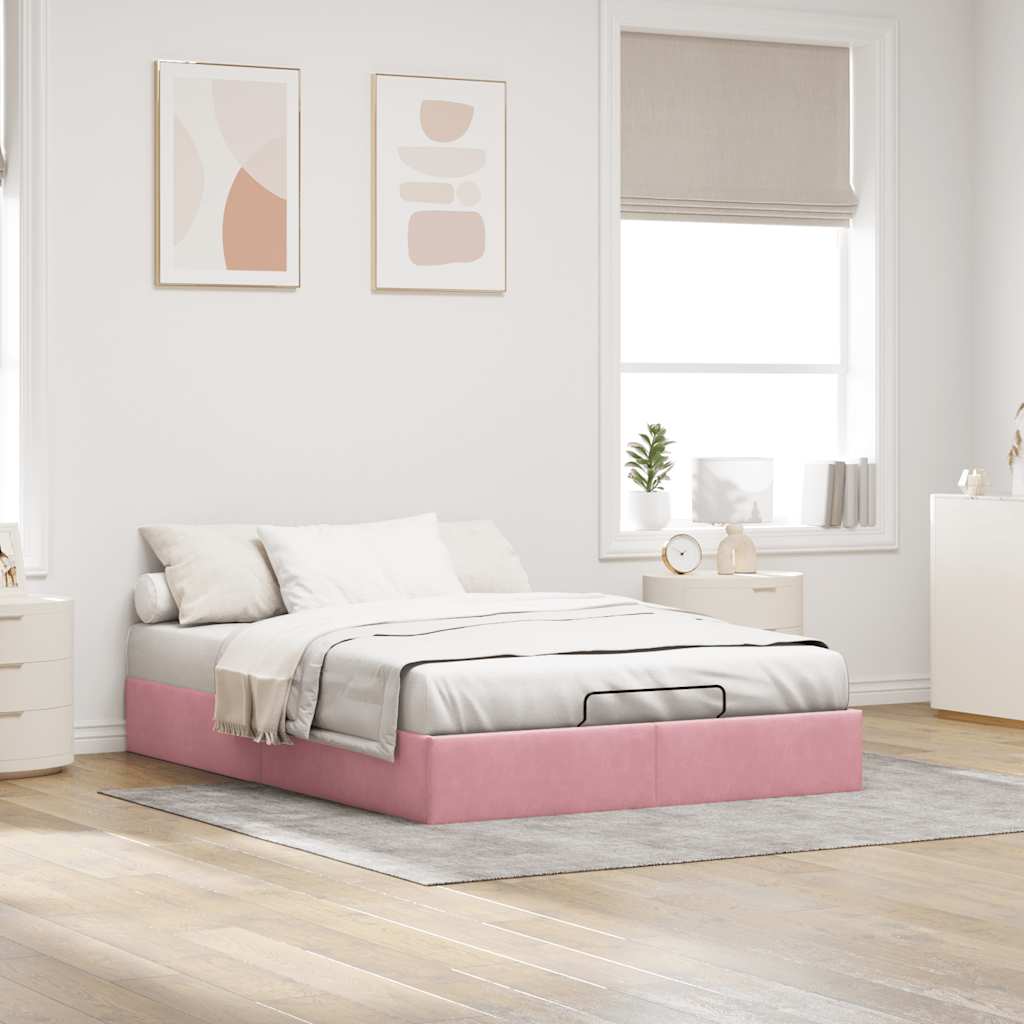 Ottoman bedframe zonder matras 140x190 cm fluweel roze