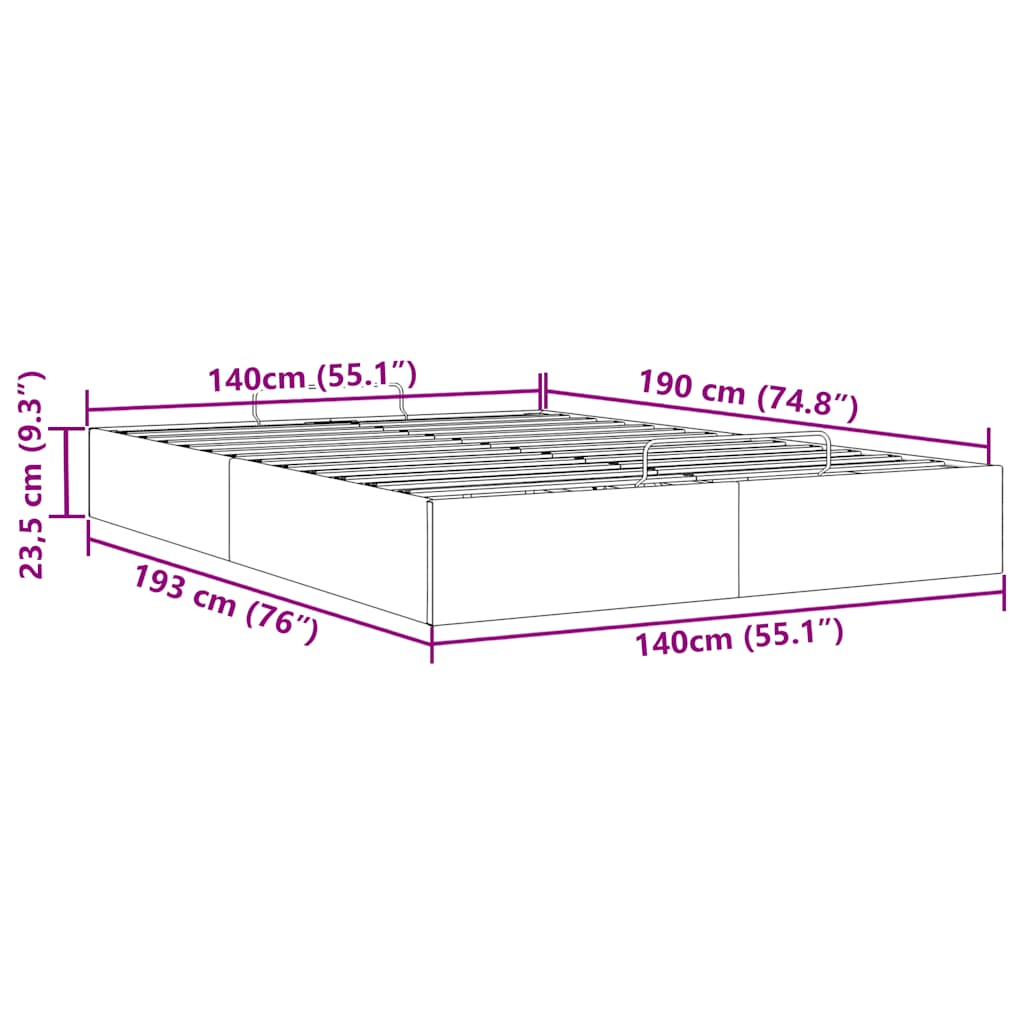 Ottoman bedframe zonder matras 140x190 cm fluweel roze