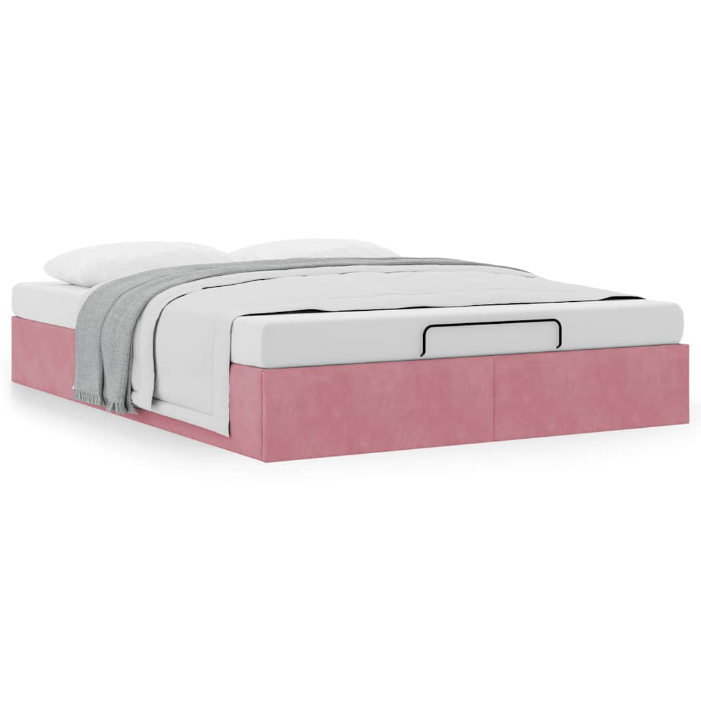 Ottoman bedframe zonder matras 140x190 cm fluweel roze