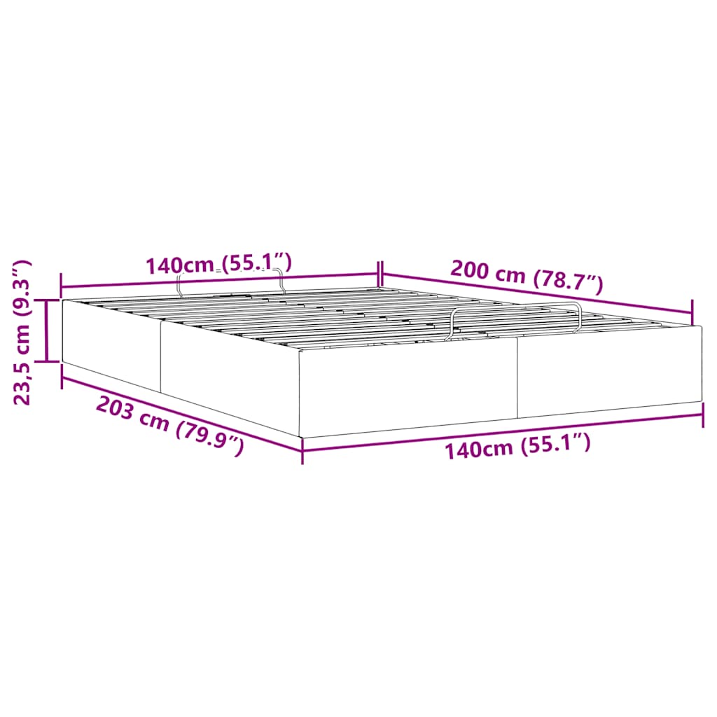 Ottoman bedframe zonder matras 140x200 cm fluweel roze