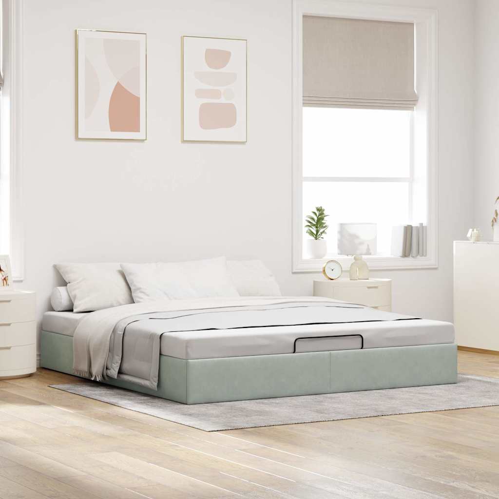 Ottoman bedframe zonder matras 160x200 cm fluweel lichtgrijs