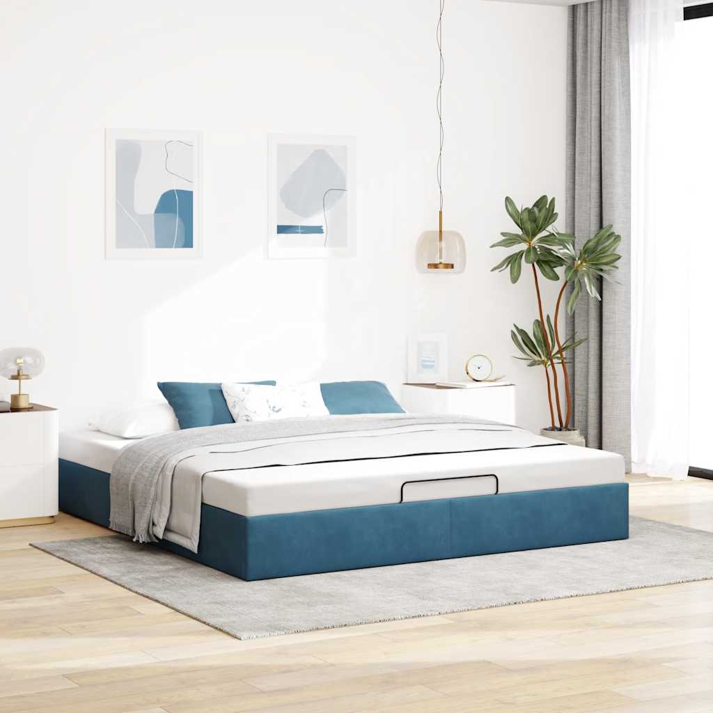 Ottoman bedframe zonder matras 160x200 cm fluweel donkerblauw