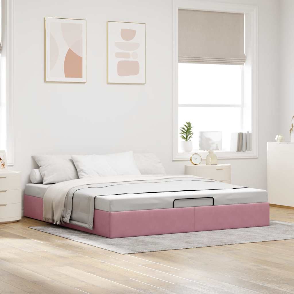 Ottoman bedframe zonder matras 160x200 cm fluweel roze