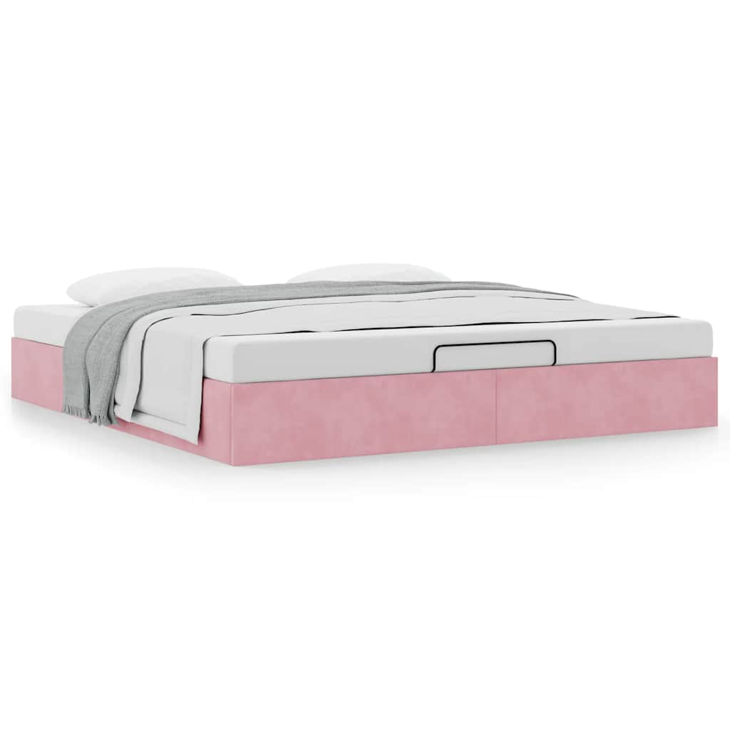 Ottoman bedframe zonder matras 160x200 cm fluweel roze