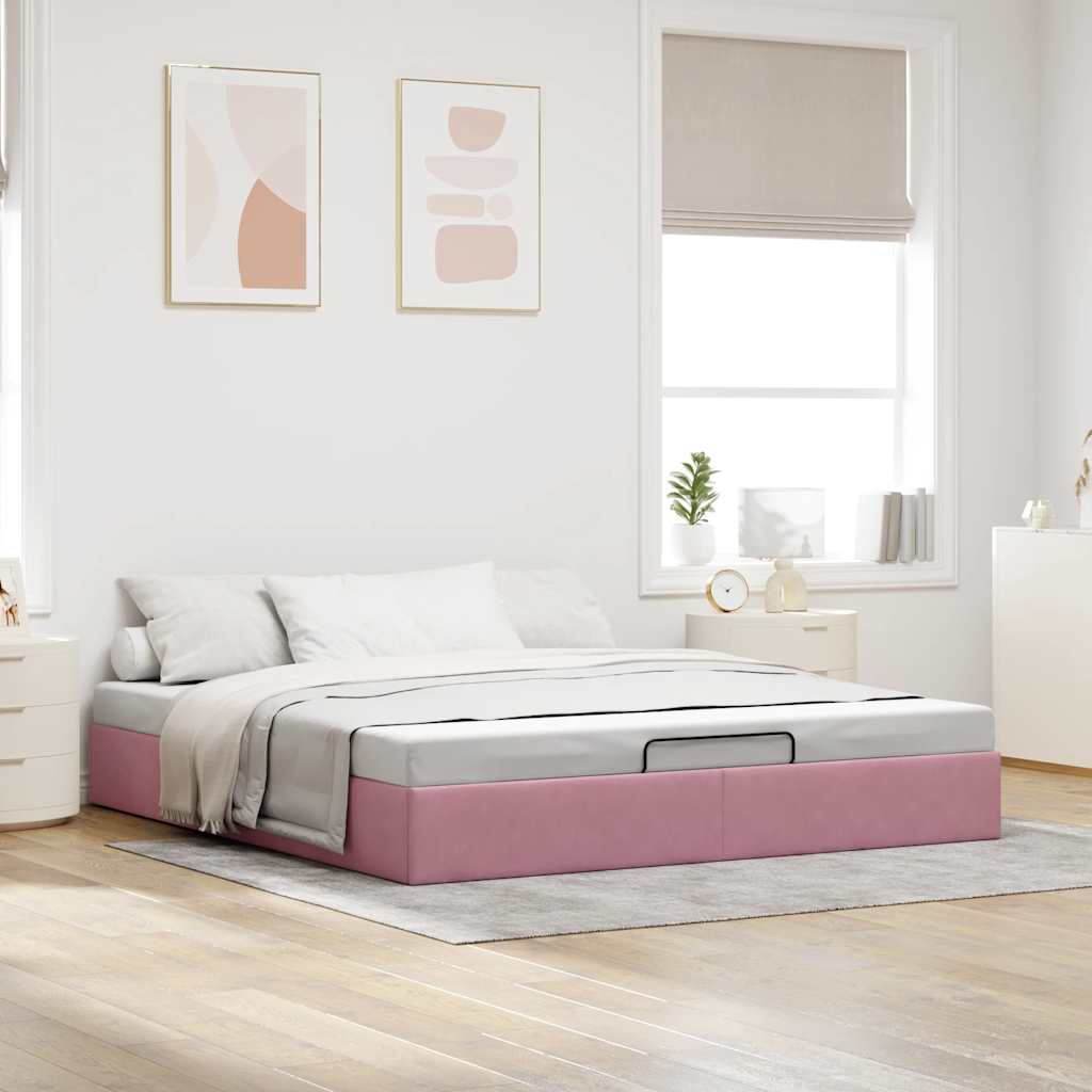 Ottoman bedframe zonder matras 180x200 cm fluweel roze