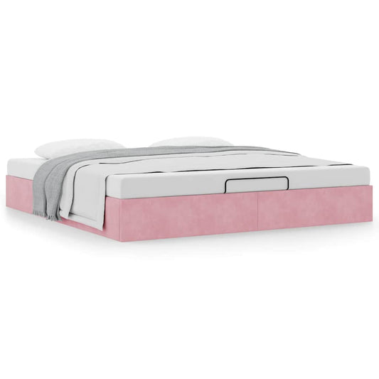 Ottoman bedframe zonder matras 180x200 cm fluweel roze