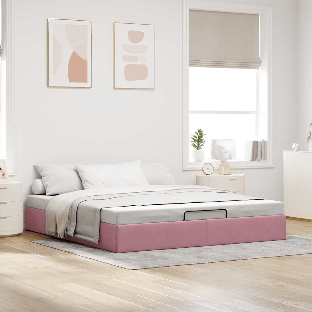 Ottoman bedframe zonder matras 200x200 cm fluweel roze