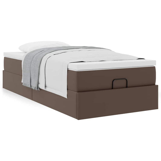 Ottoman bed met matras 90x200cm kunstleer bruin