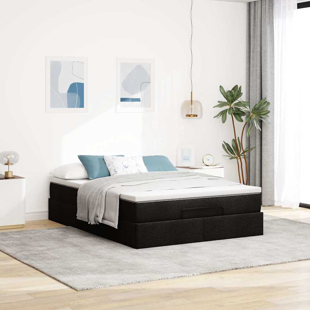 Ottoman bed met matras 140x200cm kunstleer zwart