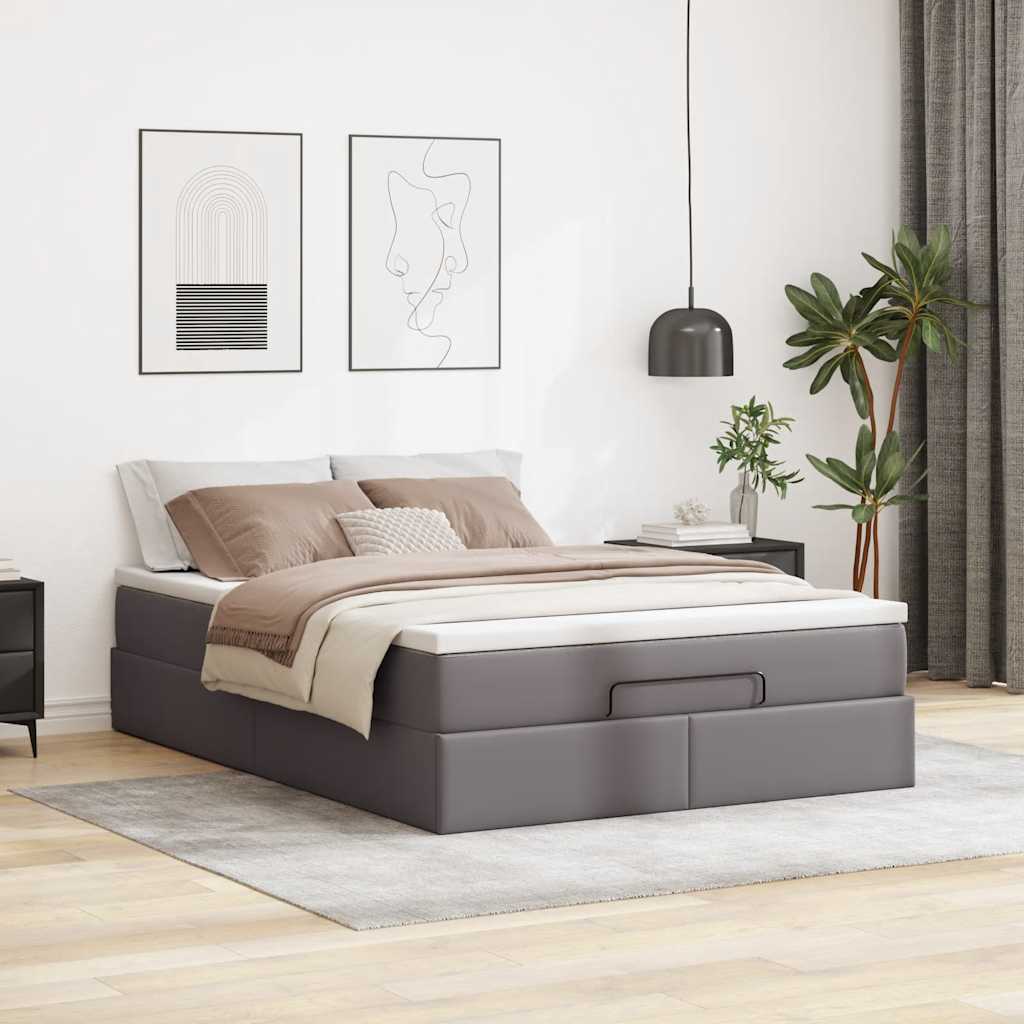 Ottoman bed met matras 140x200cm kunstleer grijs