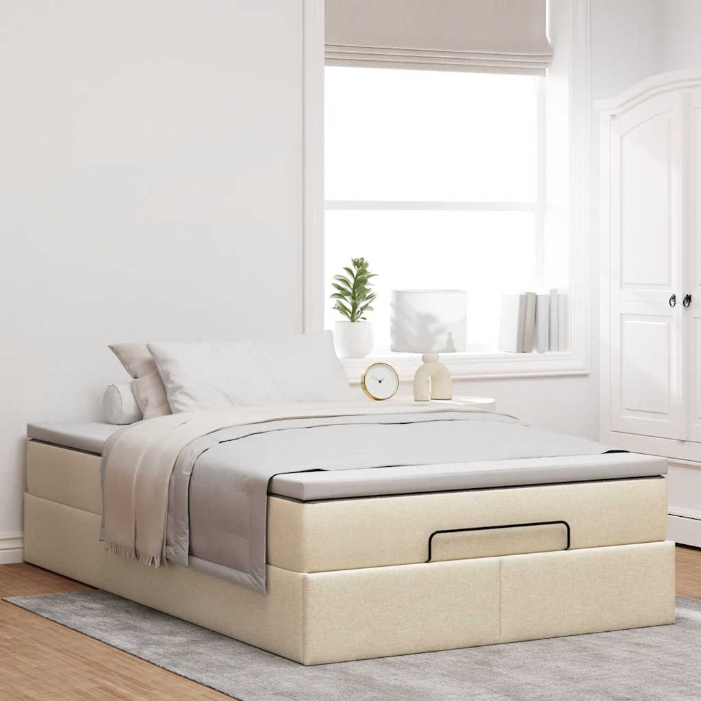 Ottoman bed met matras 120x190 cm stof crèmekleurig