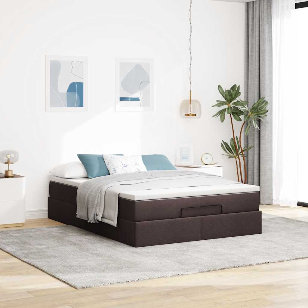 Ottoman bed met matras 140x200cm stof donkerbruin