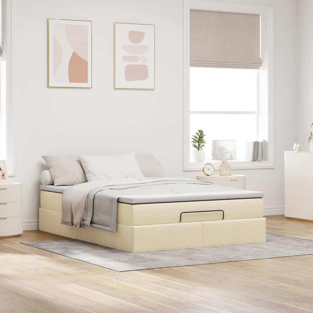 Ottoman bed met matras 140x200cm stof crèmekleurig