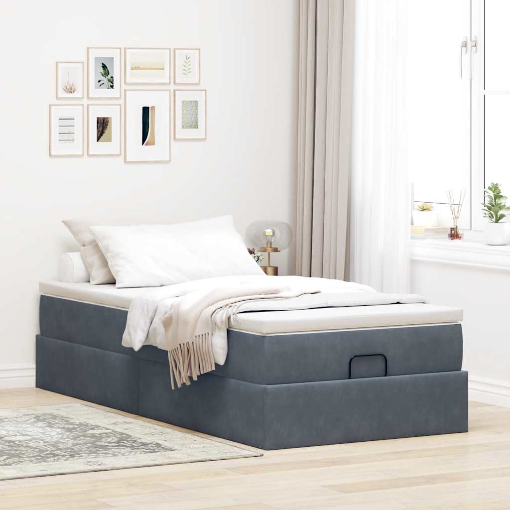 Ottoman bed met matras 80x200cm fluweel donkergrijs