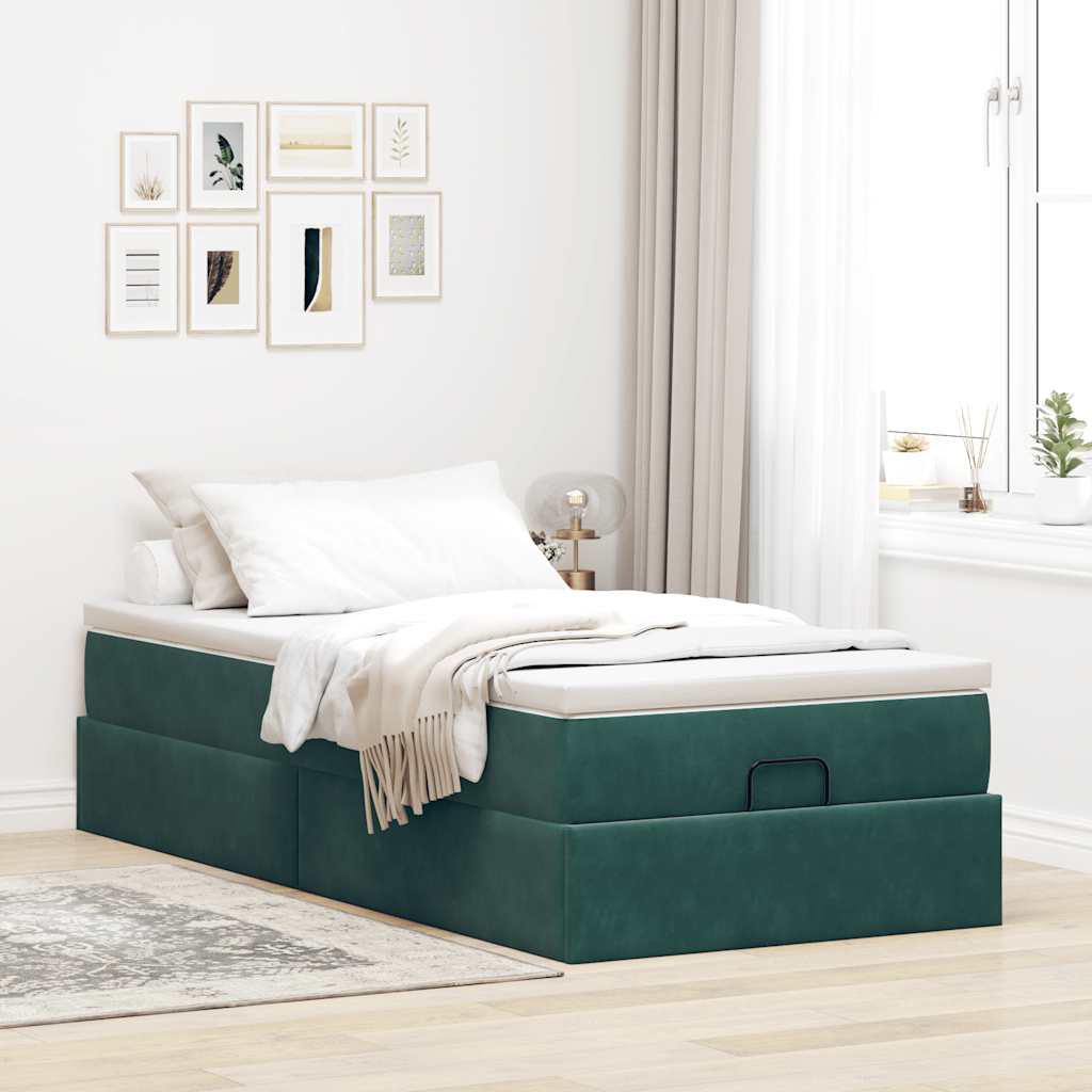 Ottoman bed met matras 80x200cm fluweel donkergroen