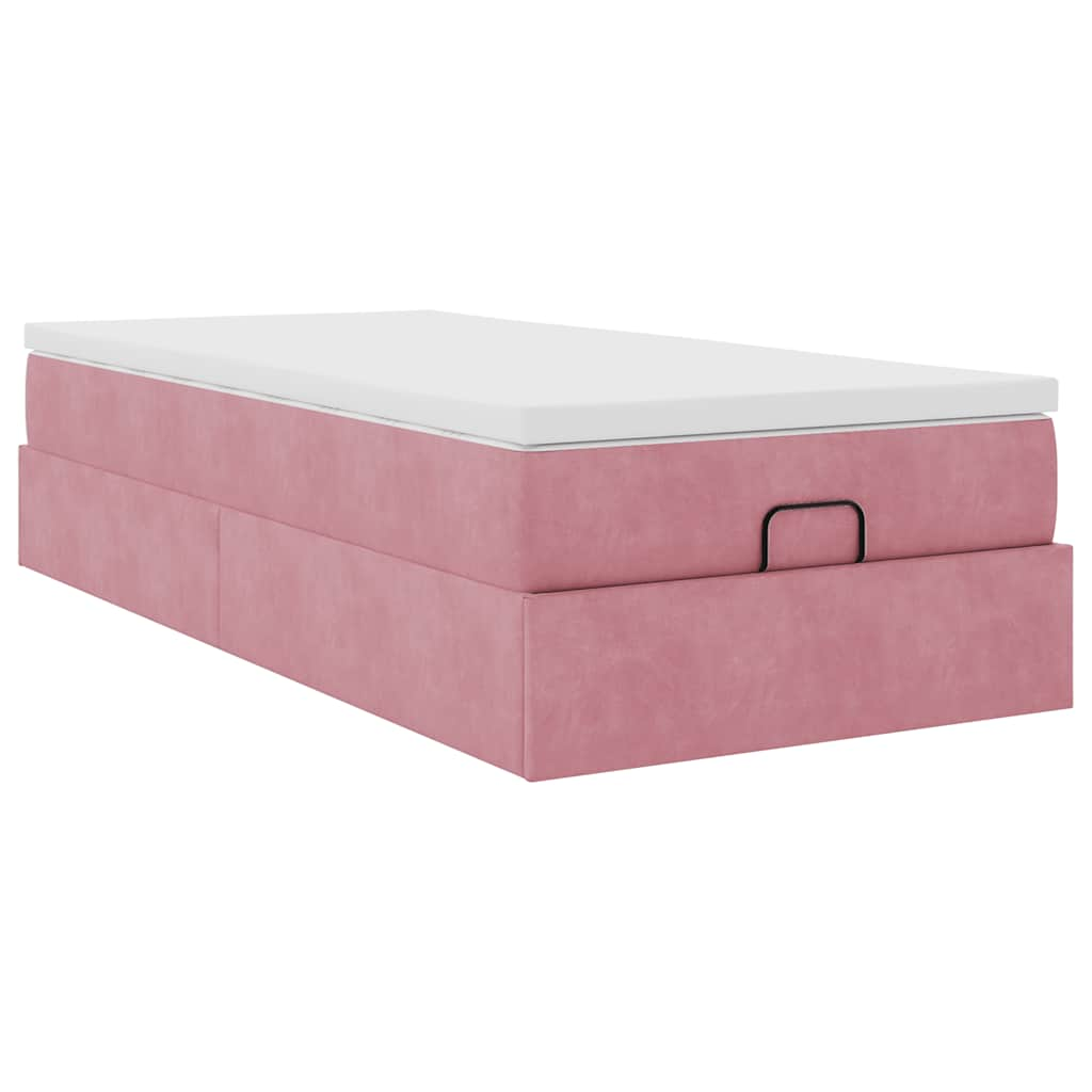 Ottoman bed met matras 80x200cm fluweel roze