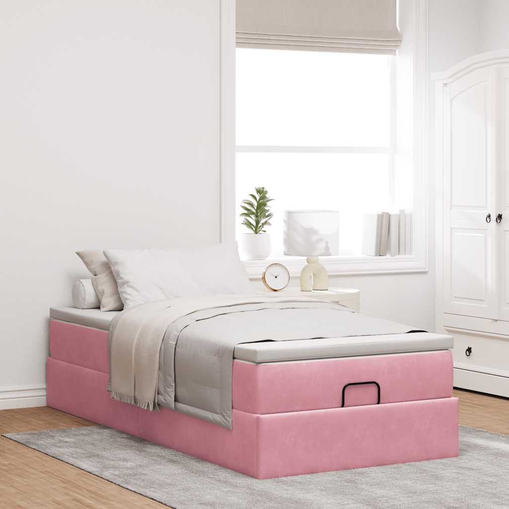 Ottoman bed met matras 80x200cm fluweel roze