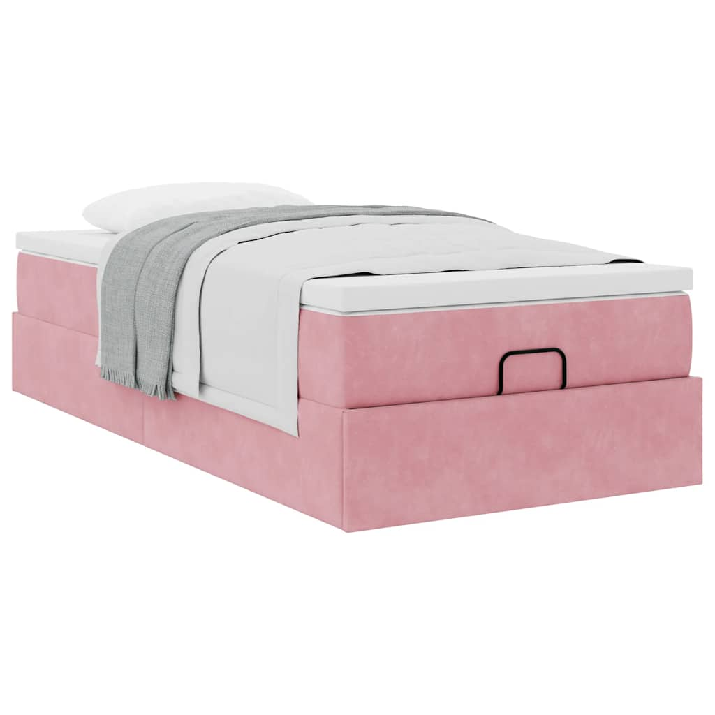 Ottoman bed met matras 80x200cm fluweel roze